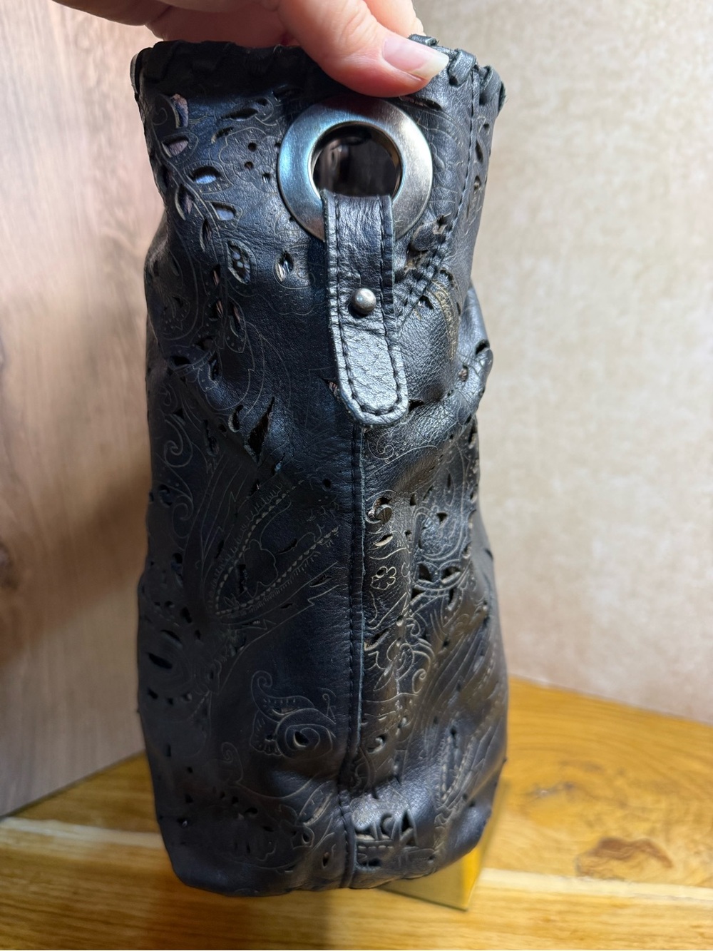 Patricia Nash Black Leather Cutout Tooled Adeline Tote Bag - Picture 3 of 16